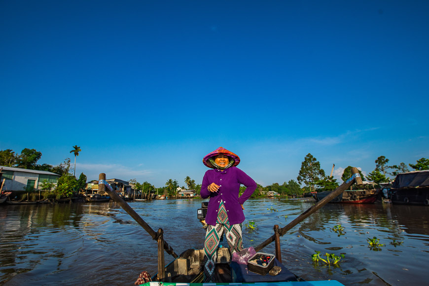 Lush rice paddies in the Mekong Delta during the rainy season